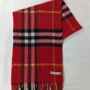 Burberry Classic Nova Check 100% Cashmere Red Scarf Made In Scotland